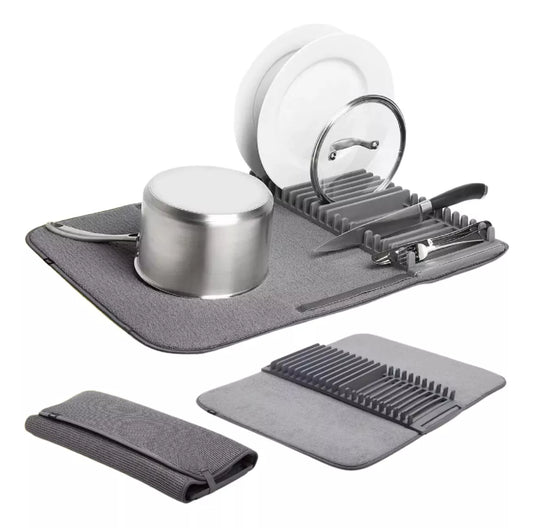 2-in-1 Dish Drainer and Absorbent Mat | Foldable and Removable Kitchen Organizer