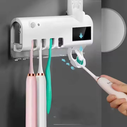 Automatic Toothpaste Dispenser with Toothbrush Holder | Modern Bathroom Organizer