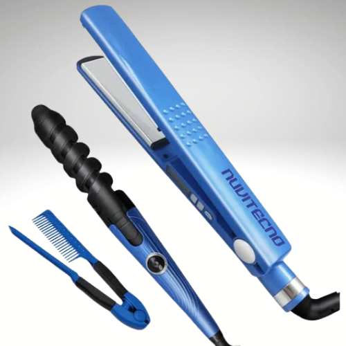 Combo Plancha Nano Titanium + Rizador + Peine Profesional – Alisa, Riza y Peina con Alta Tecnología