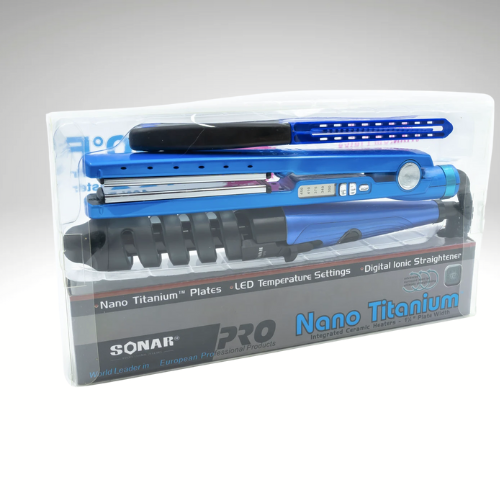 Nano Titanium Flat Iron + Curling Iron + Professional Comb Combo – Straightens, Curls and Styles with High Technology