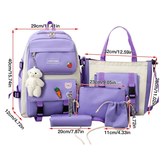 5-in-1 School Backpack Kit with Bag, Pencil Case, and Accessories – Style and Functionality for Kids, Teens, and Adults