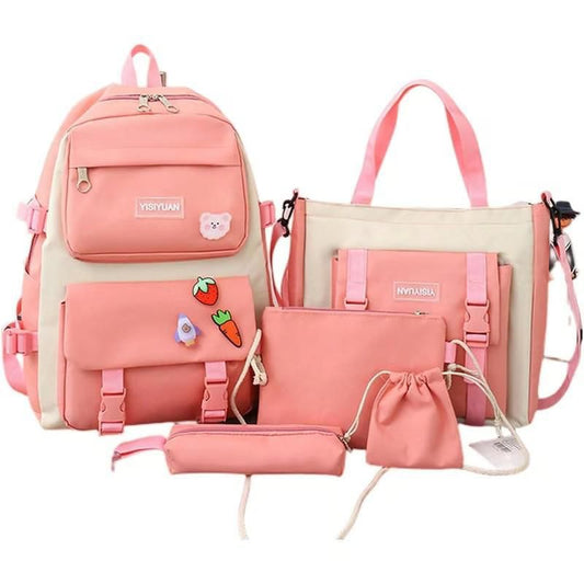 5-in-1 School Backpack Kit with Bag, Pencil Case, and Accessories – Style and Functionality for Kids, Teens, and Adults